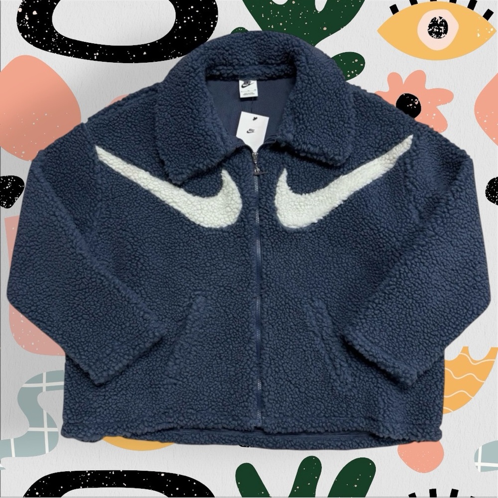 Nike Navy Blue Teddy Jacket with White Swoosh
